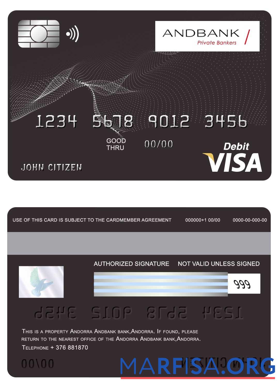 Blank Andorra Andbank bank visa card example